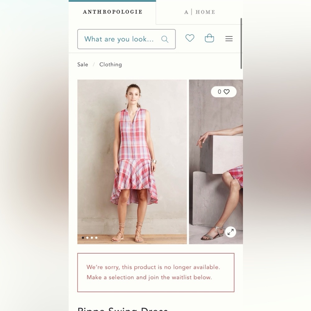 Maeve‎ Anthropologie Pippa Pink Plaid Sleeveless High-Low Dress